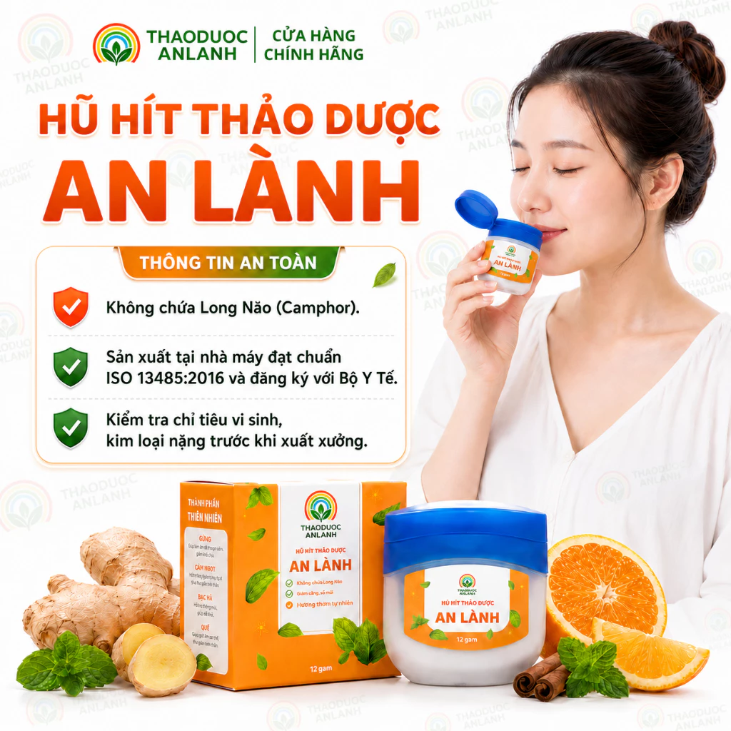 Hũ hít thảo dược An lành giúp thông mũi, chống say tàu xe - An toàn