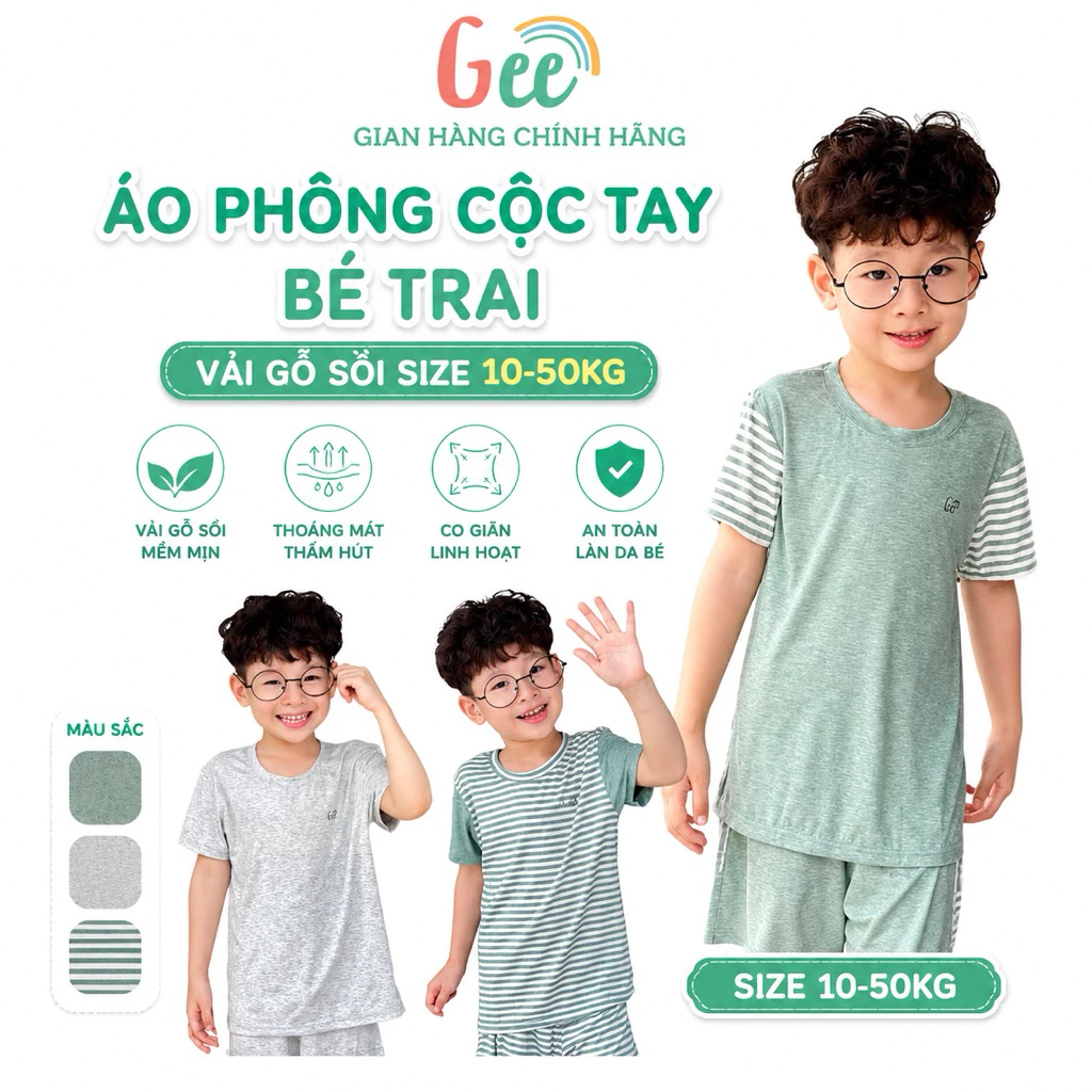 Áo Bé Trai Cộc Tay Gee Mặc Hè, Áo Phông, Áo Thun Trẻ Em Sợi Sồi  Cá Tính, Mềm Mại, Thấm Hút, Có Size Đại 10-50kg