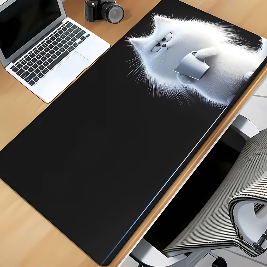 Lót Chuột Mèo Trắng Cute  – Pad Chuột Gaming Cỡ Lớn Chống Trượt, Desk Mat Gaming Decor - Techstar