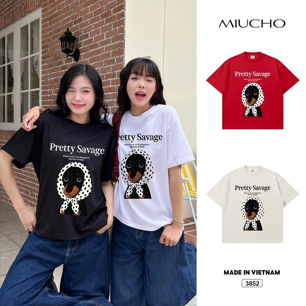 Áo thun nữ form boxy hoạt hình cún cá tính Miucho 3852