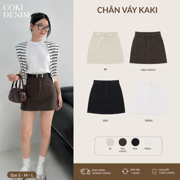 Chân Váy Nữ Kaki Dáng Ngắn Form Chữ A Basic Dài 35cm Lưng Cao - CV010