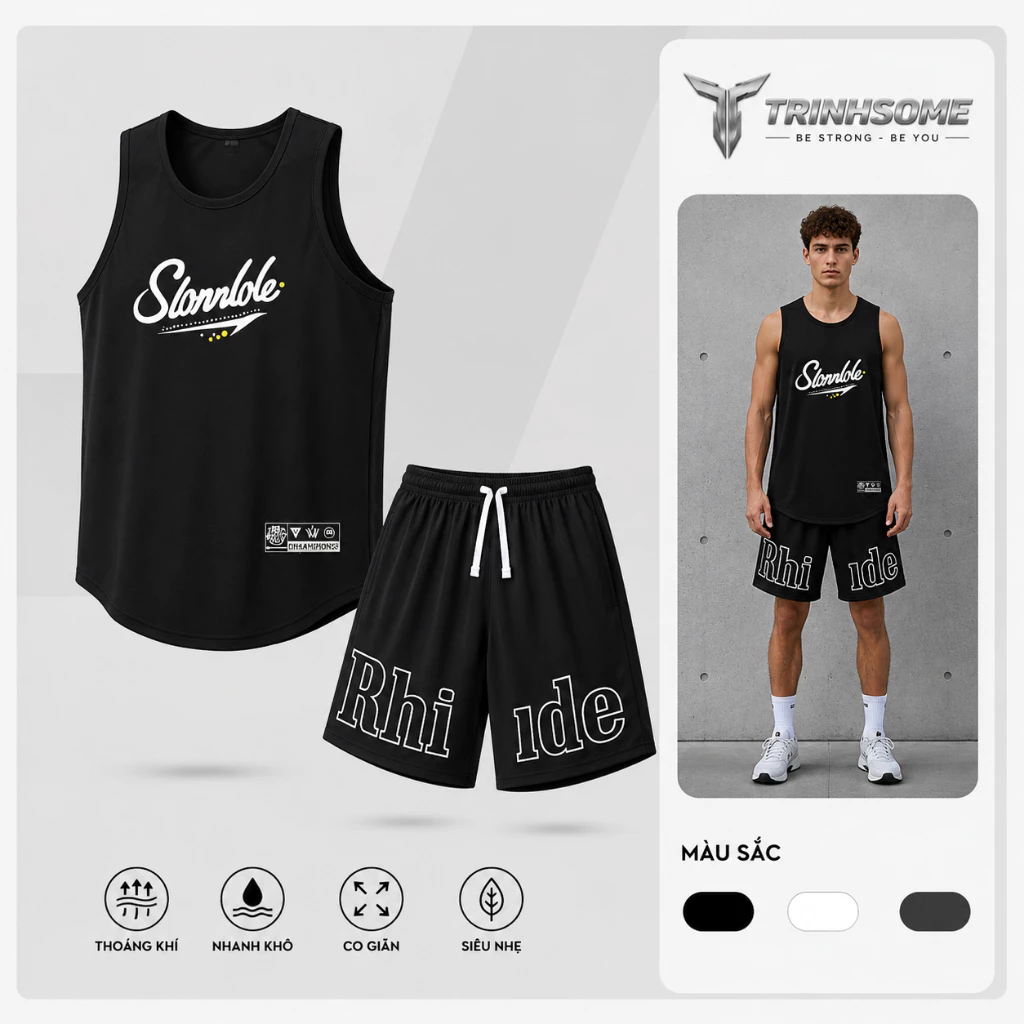 Bộ Quần Áo Nam Set Đồ Tập Thể Thao Sport Áo Ba Lỗ Tanktop Phối Quần Đùi In Chữ. MÃ: BL.QD