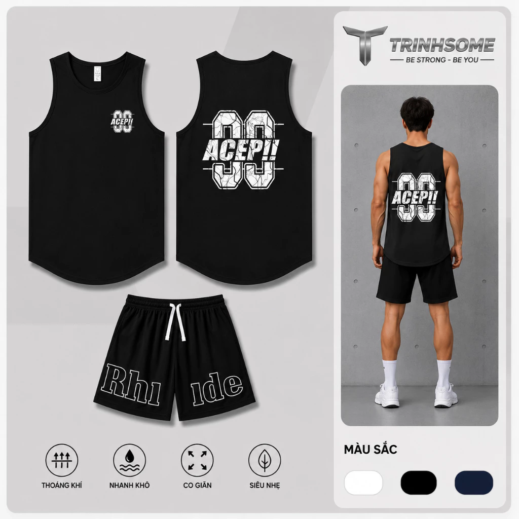 Bộ Quần Áo Ba Lỗ Thể Thao Nam Áo Tanktop Hoạ Tiết In Lưng Phối Quần Short 2 Túi Có Khoá Kéo,Cạp Chun, Dây Rút. Mã: BL.QD