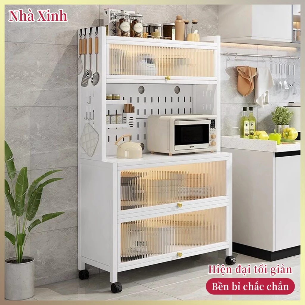 Kệ bếp đứng sàn thép carbon dày nhiều tầng có tấm lỗ thiết kế hiện đại tủ lưu trữ đựng bát đĩa đa năng gia đình