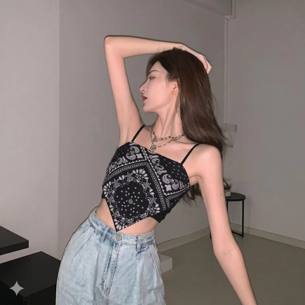 Áo 2 Dây Nữ Hoa Buộc Nơ Lưng Tiểu Thư