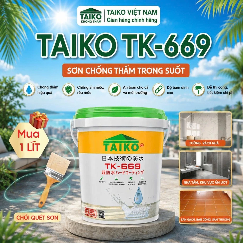 Chống Thấm WC Trong Suốt/Chống Thấm Lót Tinh Thể Thẩm Thấu  Phủ Keo Dung Môi TAIKO669