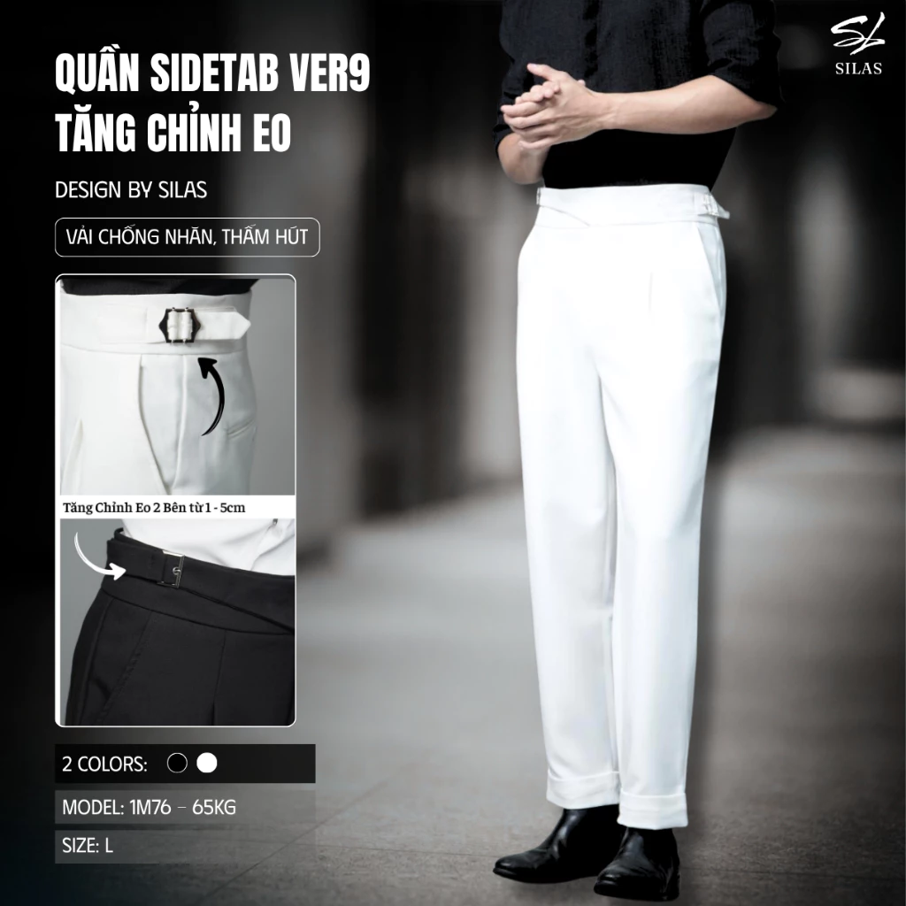 Quần Dài SILAS Version Sidetab 9 Ống Côn Tăng Chỉnh Eo 2 Bên Cotton Mắt Cáo Form Đứng - QSL12