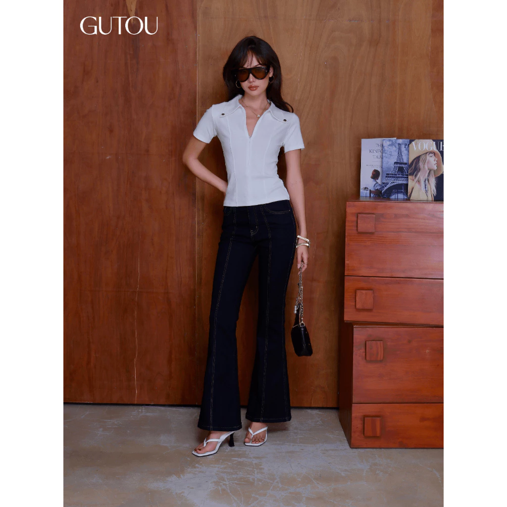 [ GUTOU ] Quần Jean Ống Bass Viền Nổi Elise G248