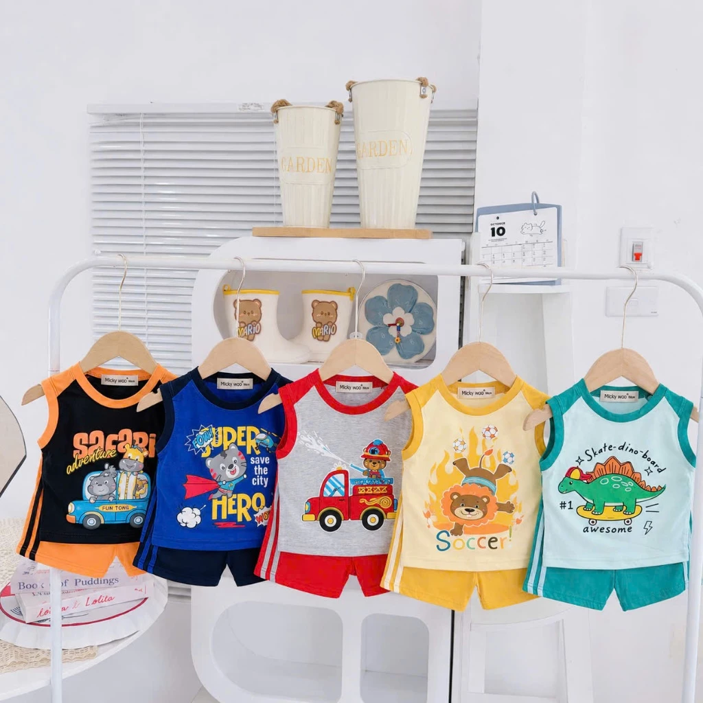 MẪU MỚI [7-25 ký] Bộ Sát Nách Thun Lạnh Micky woo cho bé trai mặc mùa hè mặc đi học mền mịn mát thoáng