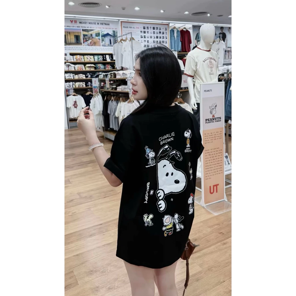 Áo Thun Hoạt Hình Snoopy Chất Vải Cotton 2 Chiều Mềm Mịn Dày Dặn Hottrend Không Xù Lông Full Tag Mac