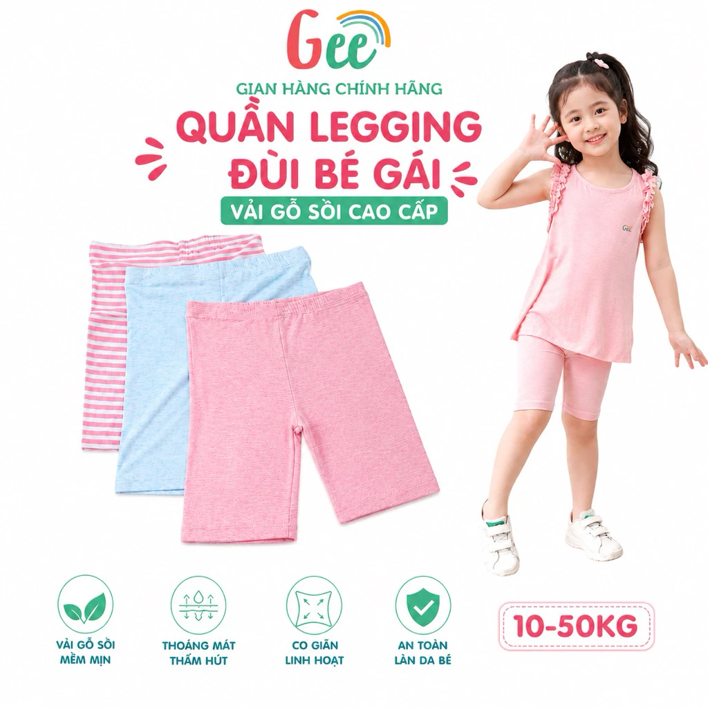 Quần Legging Đùi Cho Bé Gái Gee, Quần Ngắn Ngố Ôm Cho Bé, Vải Sợi Sồi Dễ Thương, Mềm Mịn, Co Giãn, Thấm Hút