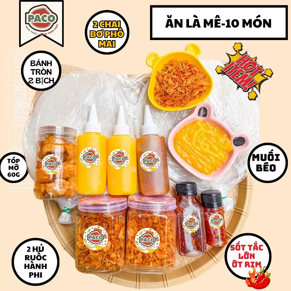 Bánh tráng phơi sương combo ruốc hành phi tóp mỡ kèm bánh tráng dẻo đầy đủ full thơm ngon béo ngậy thực phẩm và đồ uống
