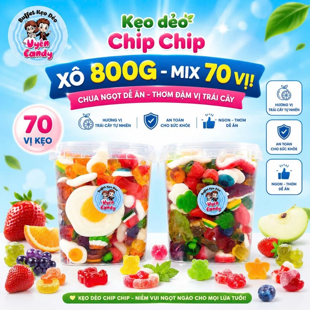 [Xô 800g, 400g] Kẹo Dẻo ChipChip Vị Trái Cây Siêu Ngon, Kẹo ChipChip, Kẹo Dẻo Mix Trái Cây, Ăn Vặt