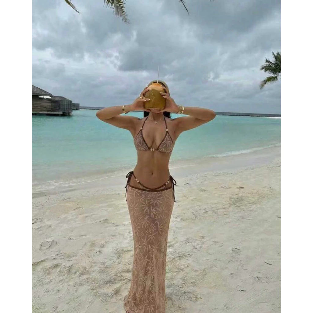 [Order] Set 3 Món Bikini Kèm Chân Váy Dài Viền Đậm