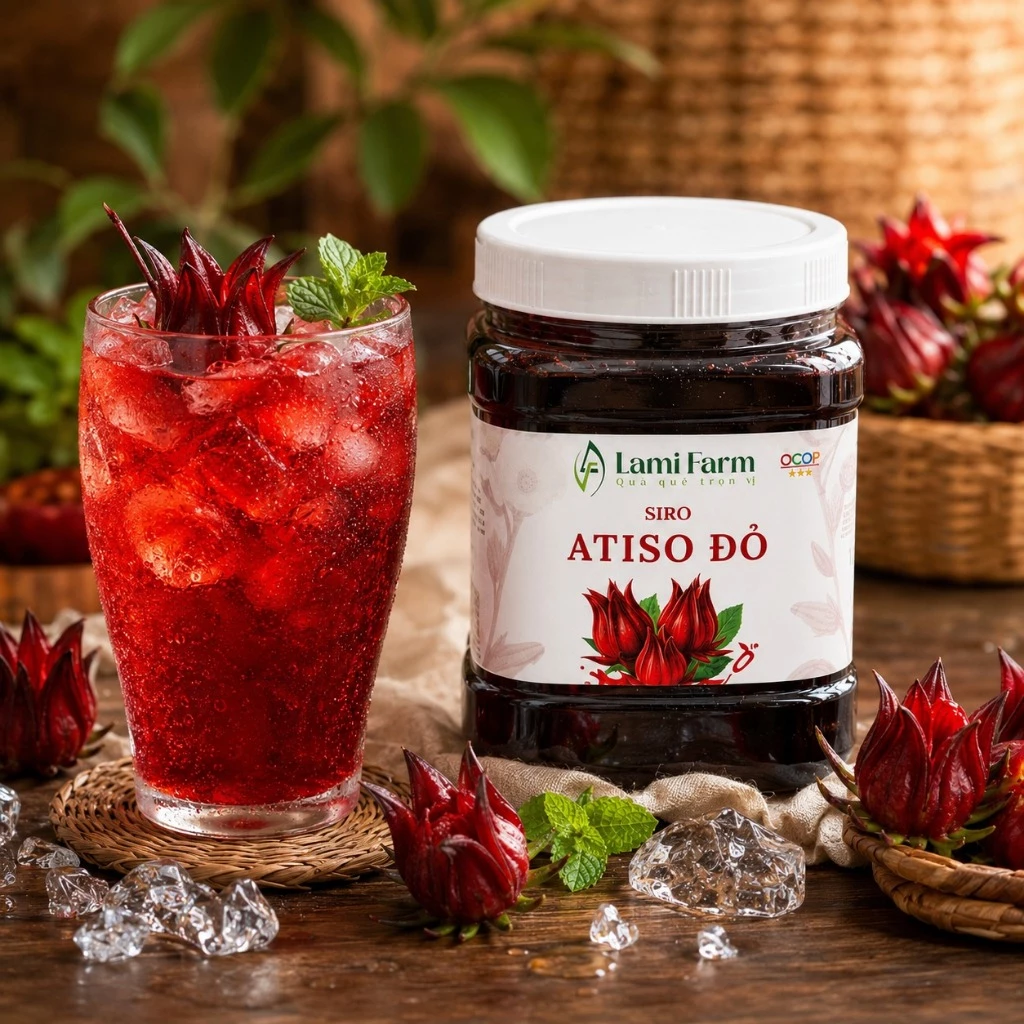 Siro atiso đỏ có bông keo 1kg vị chua ngọt