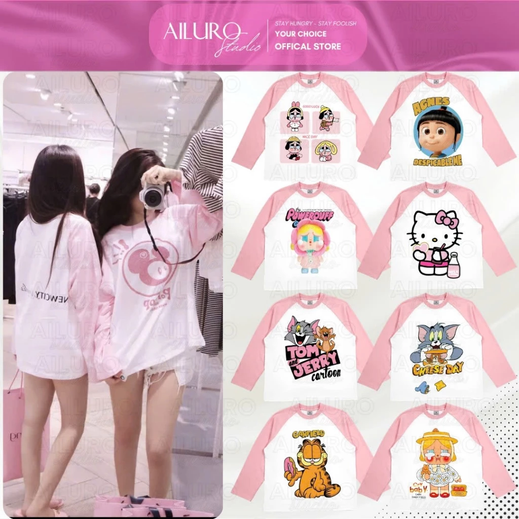[RAGLAN HỒNG] Áo Thun Tay Dài In Hình Dễ Thương Long Sleeve Form Boxy chất 100% Cotton phông tay lỡ nam nữ form rộng