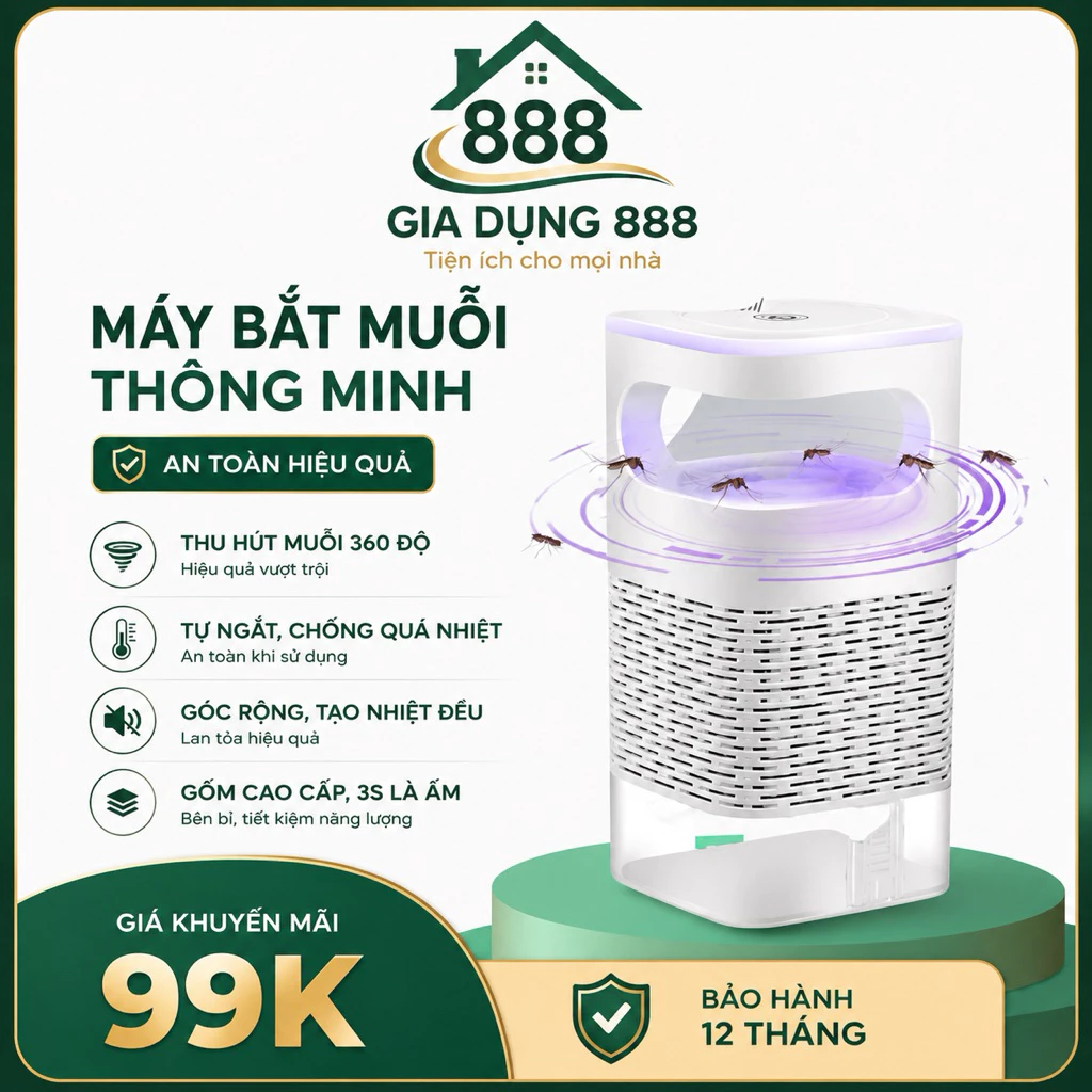 ( BẢO HÀNH 1 ĐỔI 1) Máy Bắt Muỗi Dễ Sử Dụng & An Toàn Tiện Lợi Hoạt Động Êm Ái Không Gây Tiếng Ồn Máy Bắt Muỗi