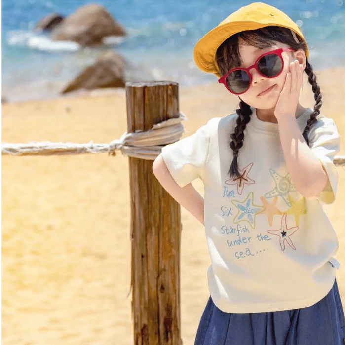 Áo thun ngắn cho bé trai, bé gái mặc đi biển, mặc hè ELIOKIDS. Áo phông ngắn tay chất cotton đi biển cho bé từ 7kg-32kg