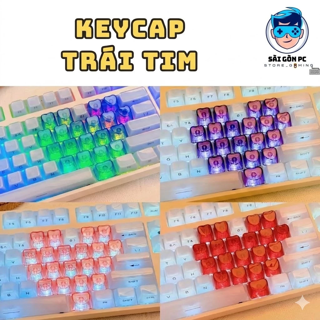 Set Keycap trái tim kiểu dáng trái tim chất liệu nhựa PBT trong suốt cực đẹp dành cho bàn phím cơ