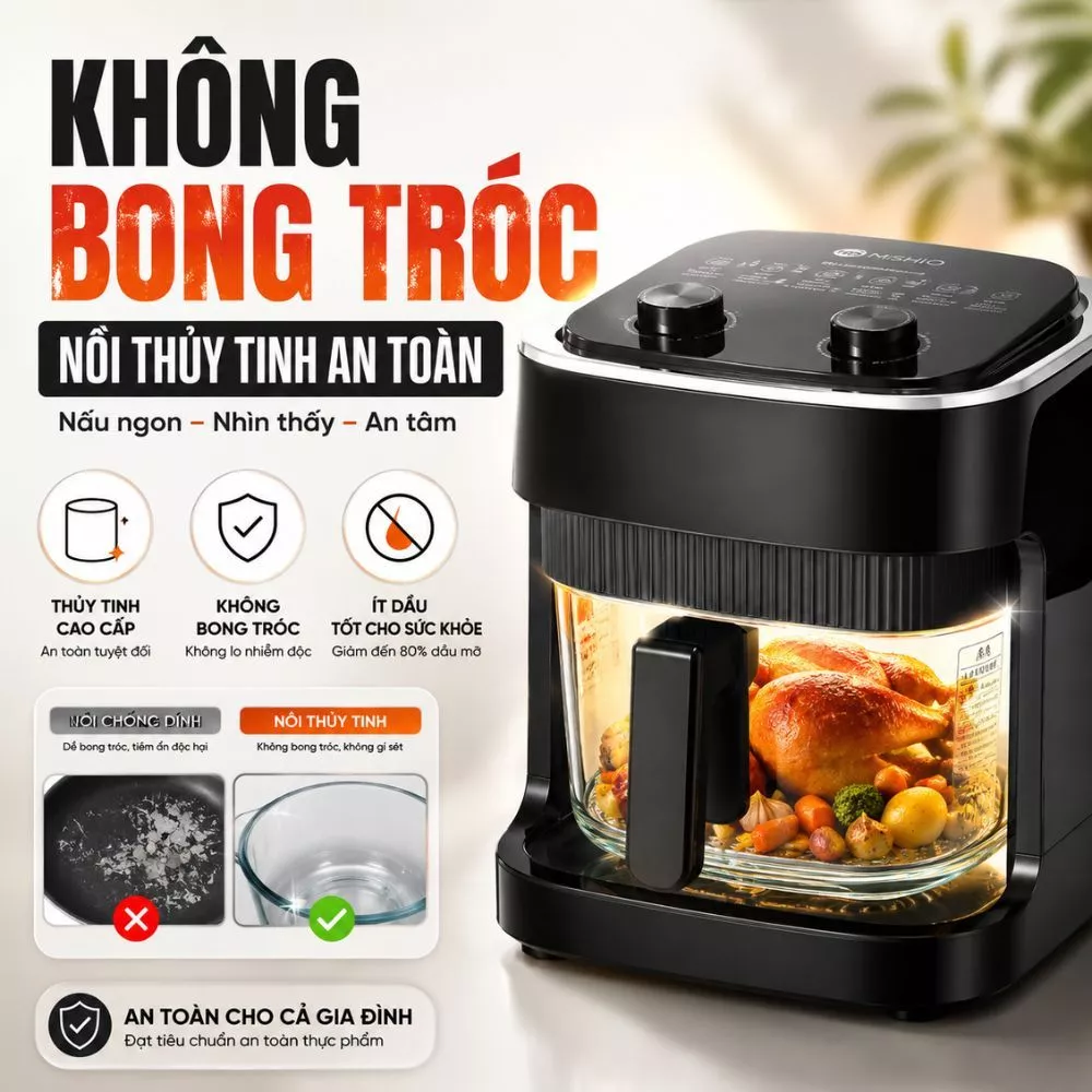 Nồi chiên không dầu điện tử Mishio MK165 9L (5.5L) – Màu đen