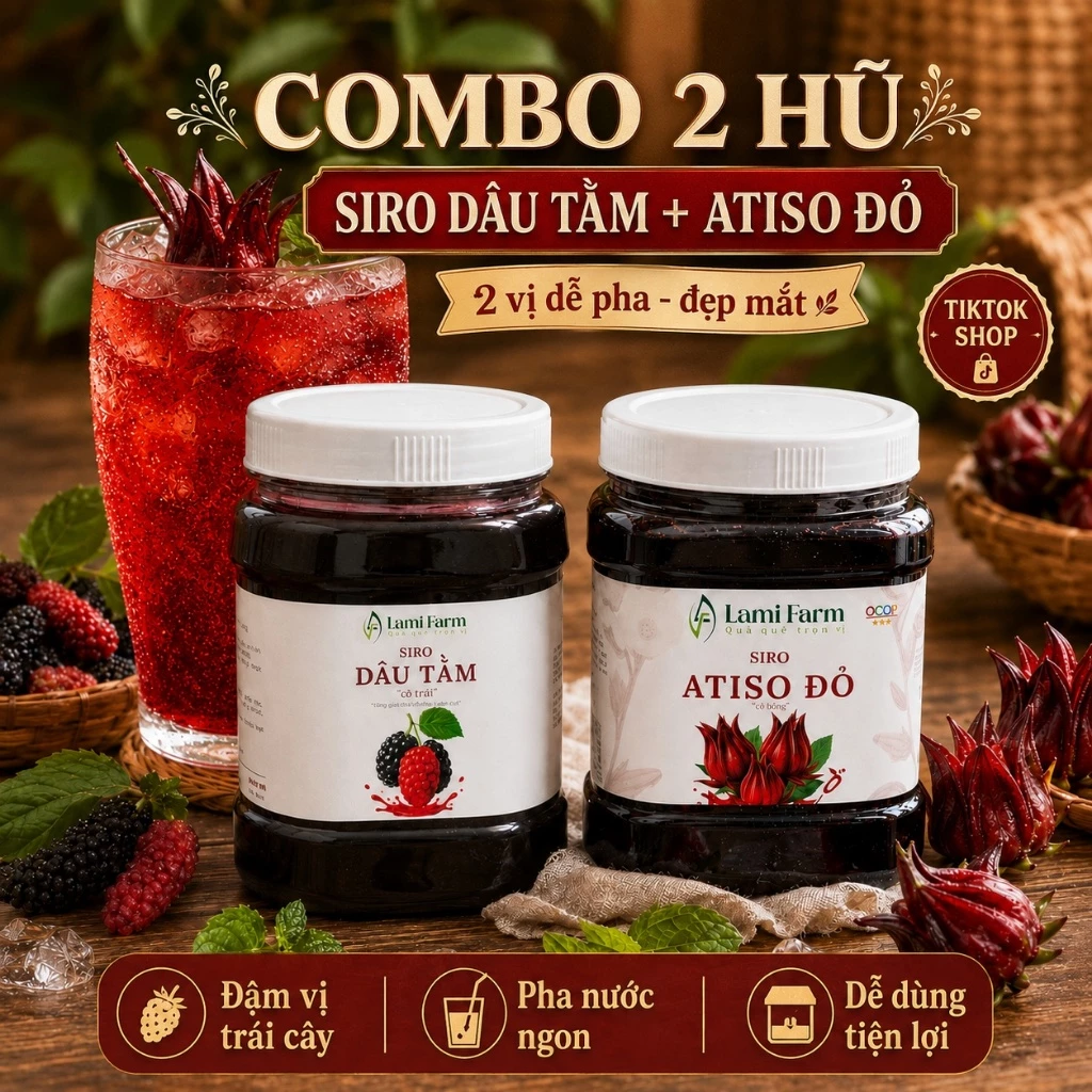 Nước cốt (Siro) atiso đỏ có bông 1kg + dâu tằm có trái 1kg