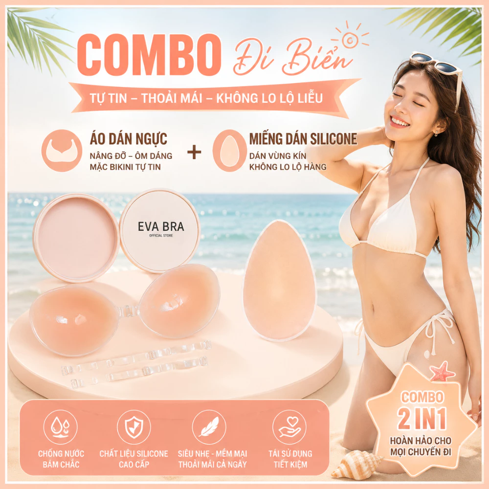 Combo Áo Dán Miếng Dán Bikini Đi Biển Silicone Tặng Kèm 2 Dây Trong Tiện Lợi Mùa Hè Eva Nipple 4950