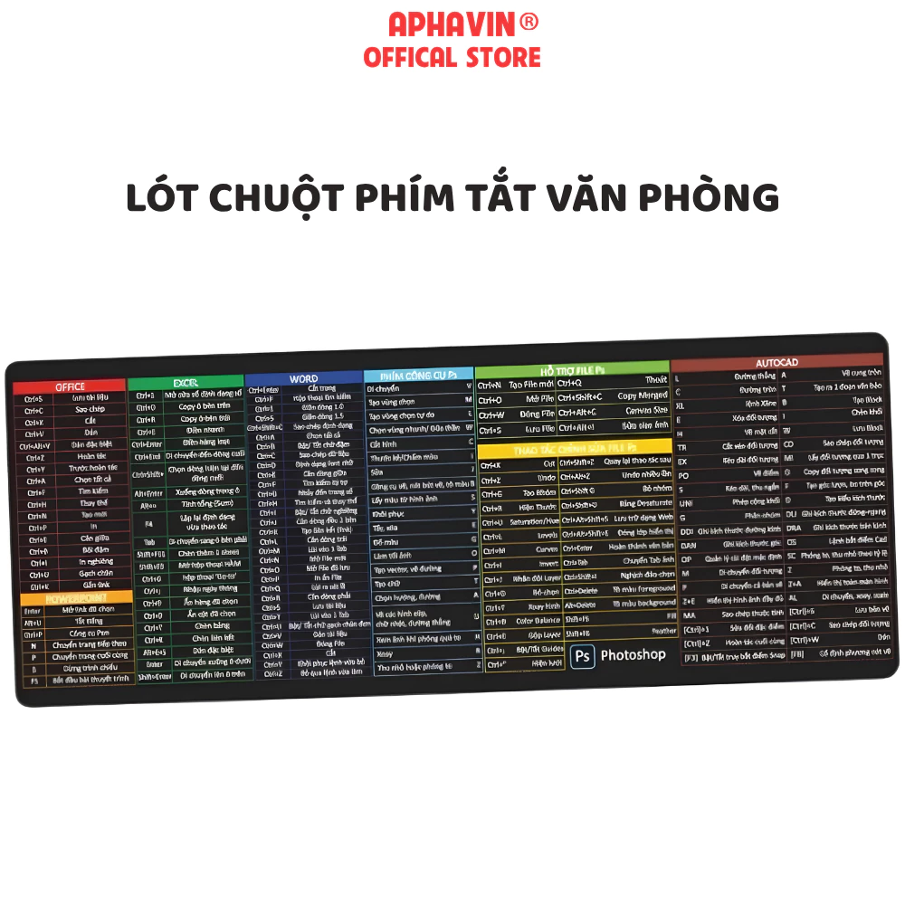 Lót Chuột Máy Tính Cỡ Lớn Phím Tắt Văn Phòng & Logi Trơn Chống Trượt Dày Dặn Cho Bàn Làm Việc,Chơi Game 70x30cm/30x35cm