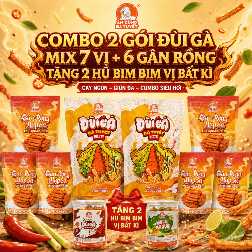 combo 2 gói đùi gà mix 7 vị + 6 gân rồng tặng 2 hũ bim bim vị bất kì - ĂN CÙNG BÀ TUYẾT M51