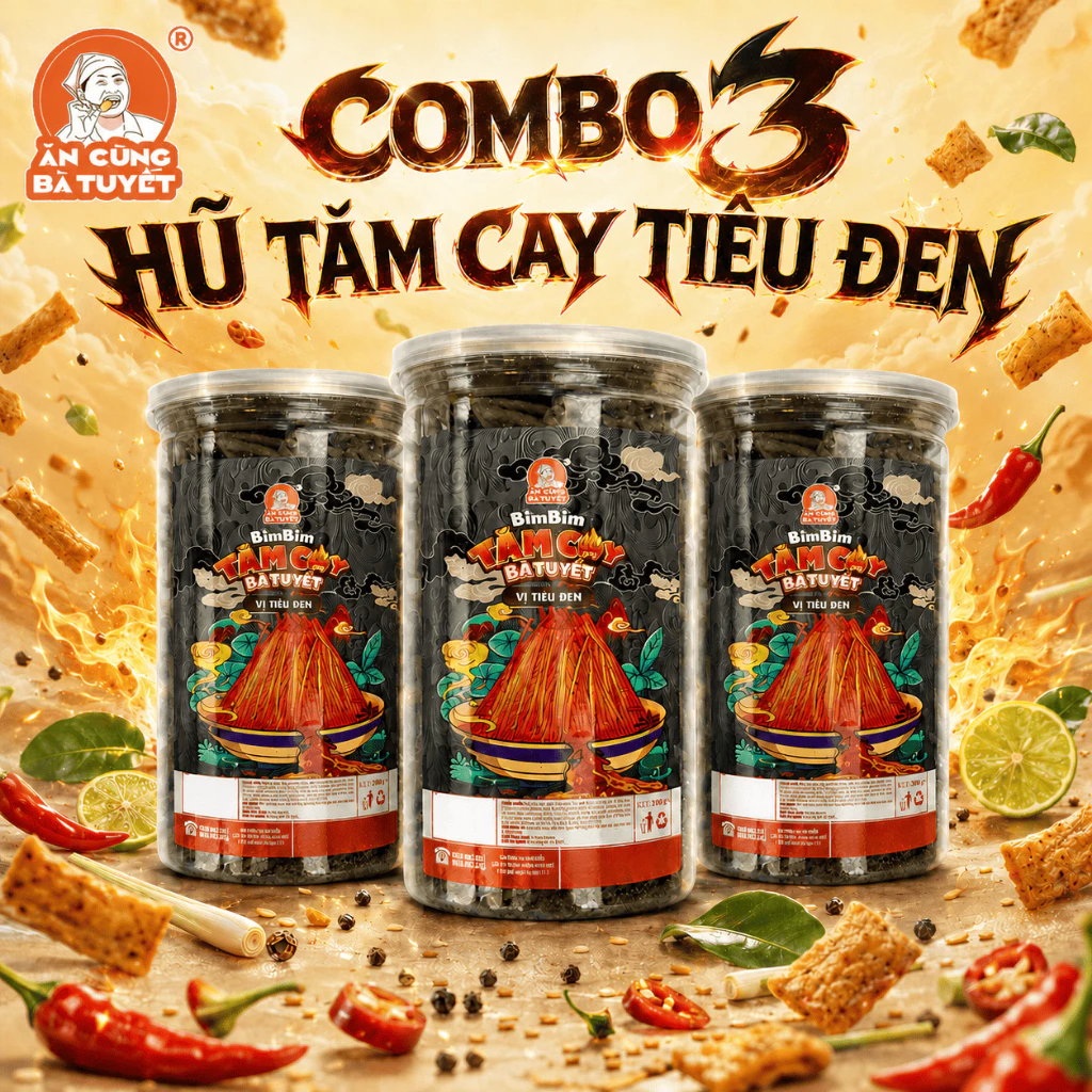 (Tặng 2 gói bim bim vị ngẫu nhiên) COMBO 3 HŨ TĂM CAY TIÊU ĐEN BÀ TUYẾT - SẢN PHẨM HOT MỚI RA MẮT M86