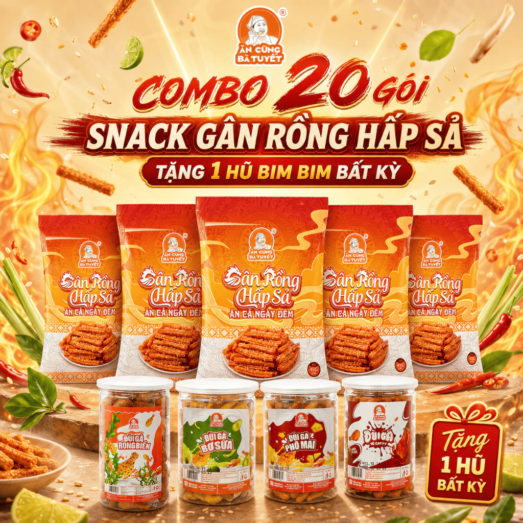 [ tặng 1 hũ bim bim bất kì  ] Combo 20 gói  Snack GÂN RỒNG HẤP SẢ - ĂN CÙNG BÀ TUYẾT M13