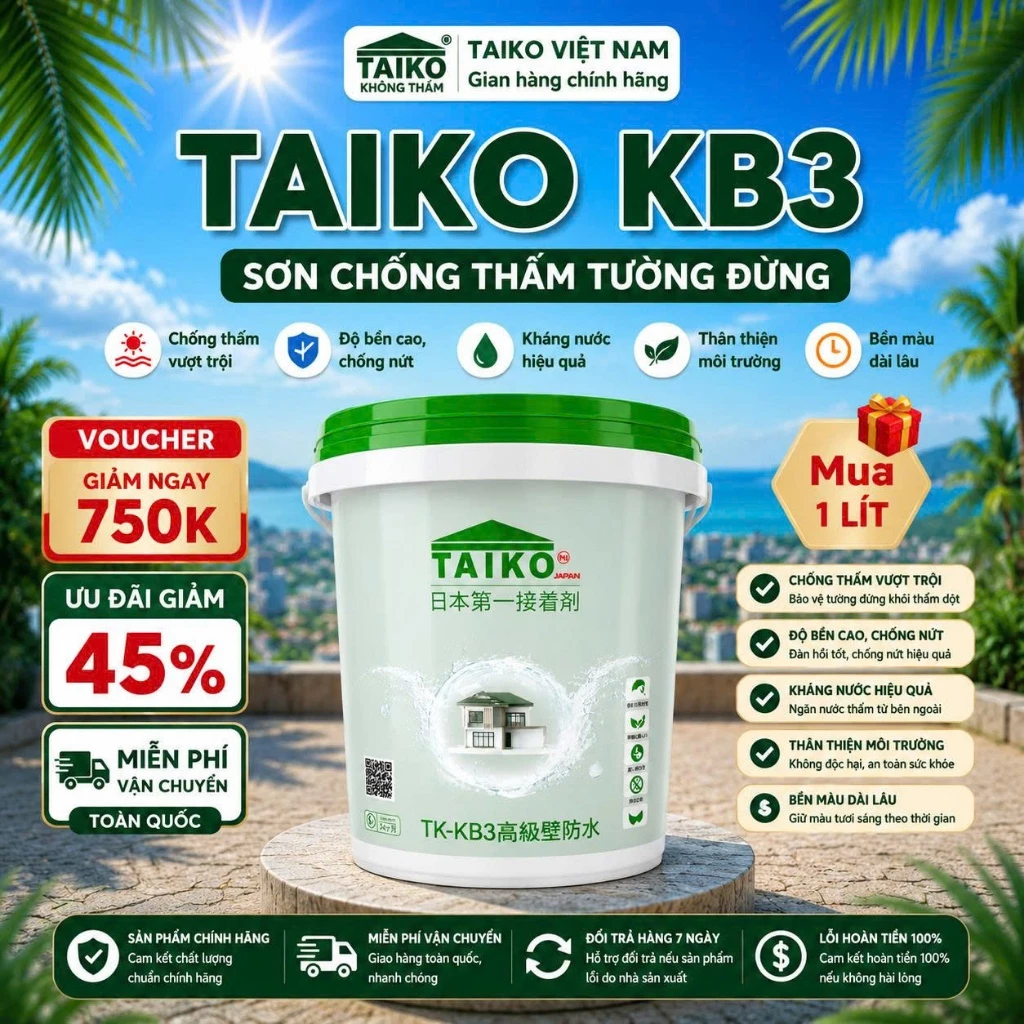 [Combo 2L] Sơn Chống Thấm Tường TAIKO KB3 - Chuyên Chống Thấm Tường Nhà / Hiệu Ứng Cánh Sen Kháng Nước