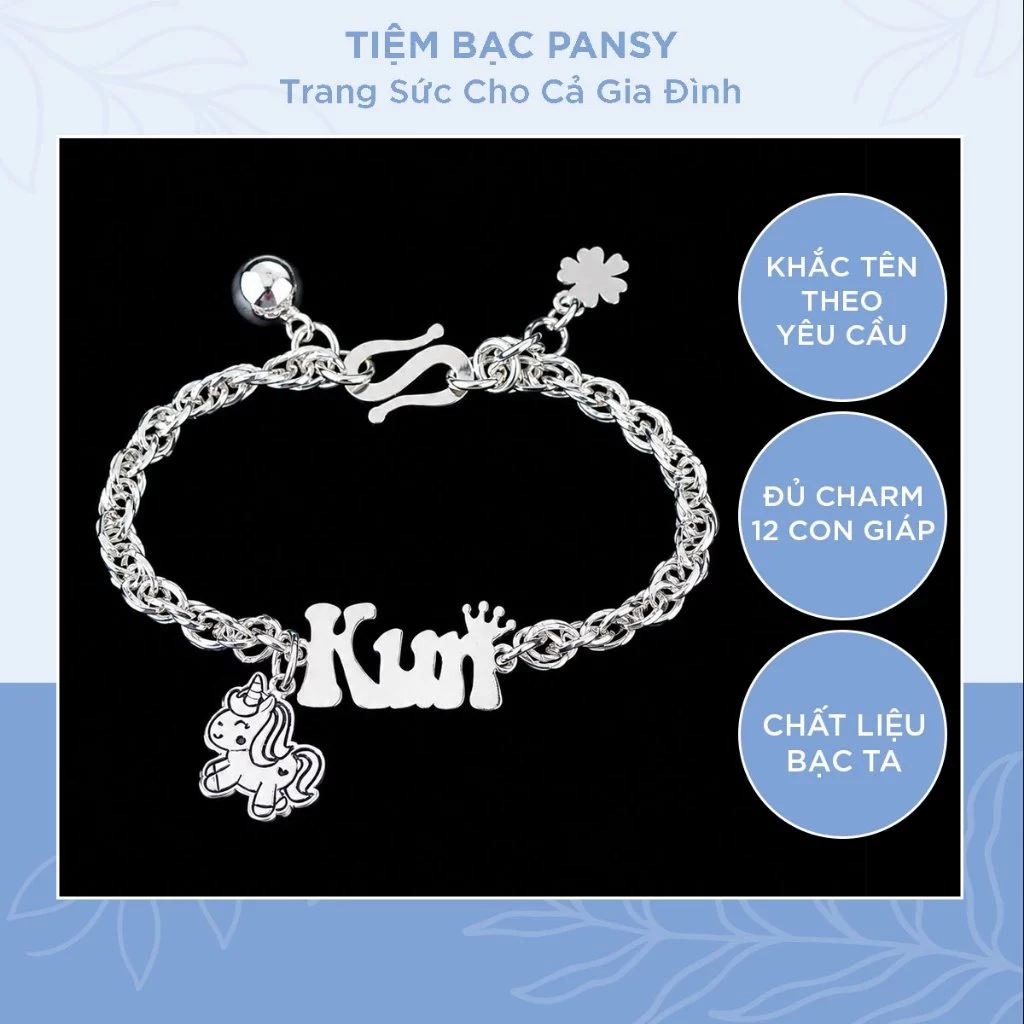 Lắc bạc ta khắc tên cho bé điểm hoạ tiết vương miện dễ thương - TIỆM BẠC PANSY