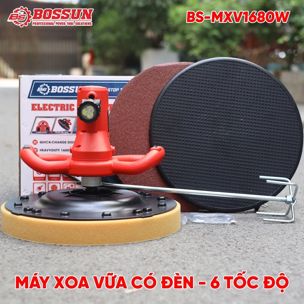 [Bảo Hành 12Th] Máy Xoa Vữa Đa Năng Bossun BS-MXV1680W Xoa Vữa Trát Tường, Chà Nhám, Đánh Bóng, Khuấy Sơn - 6 Tốc Độ