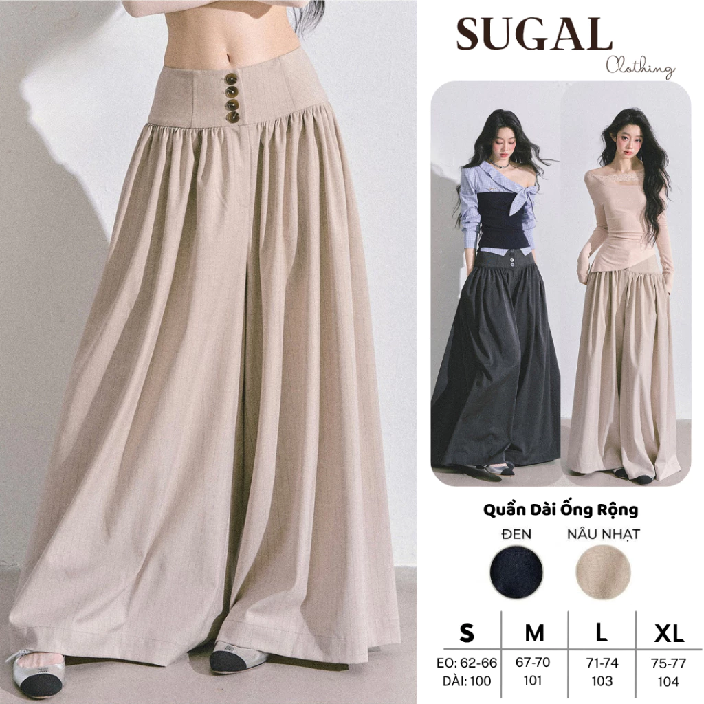 SUGAL - Quần Dài Ống Siêu Rộng Cạp Bản To Tôn Eo - Quần Kiểu Hàn Quốc Phù Hợp Phối Đồ | QUAN NU 165V3