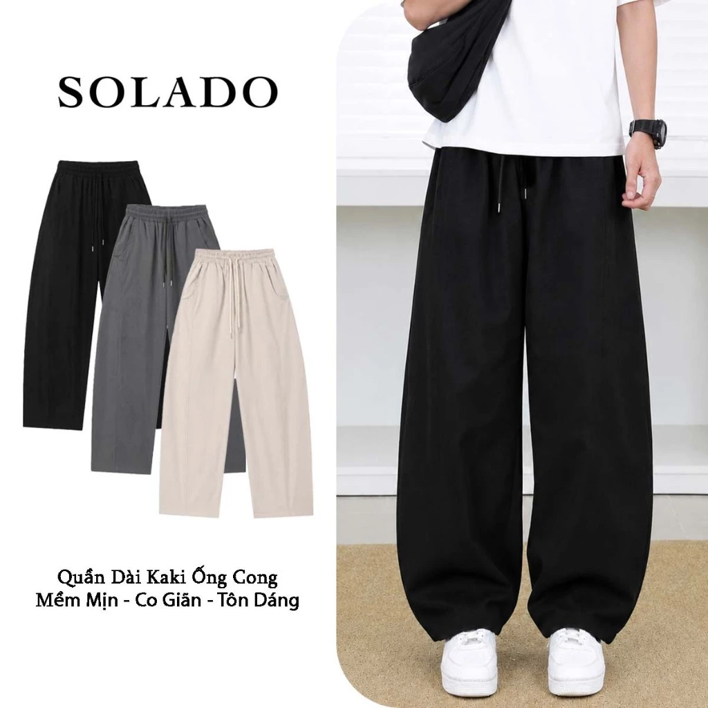 Quần Dài Kaki SOLADO Nam Nữ Form Suông Rộng Lưng Chun Co Giãn Phong Cách Hàn Quốc QBK03