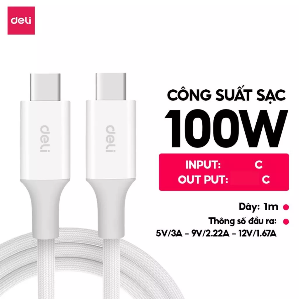 [MUA 3 GIẢM 30%] Cáp Sạc Nhanh Deli Dây Sạc Điện Thoại 2 trong 1 Cổng USB Type C Cho Điện Thoại Phone, Laptop