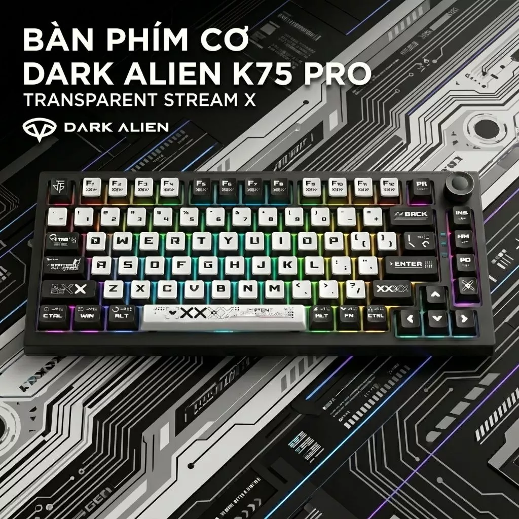 Bàn Phím Cơ DARK ALIEN K75 PRO Multi Modes Linear Switch Núm Xoay Hotswap Mạch Xuôi
