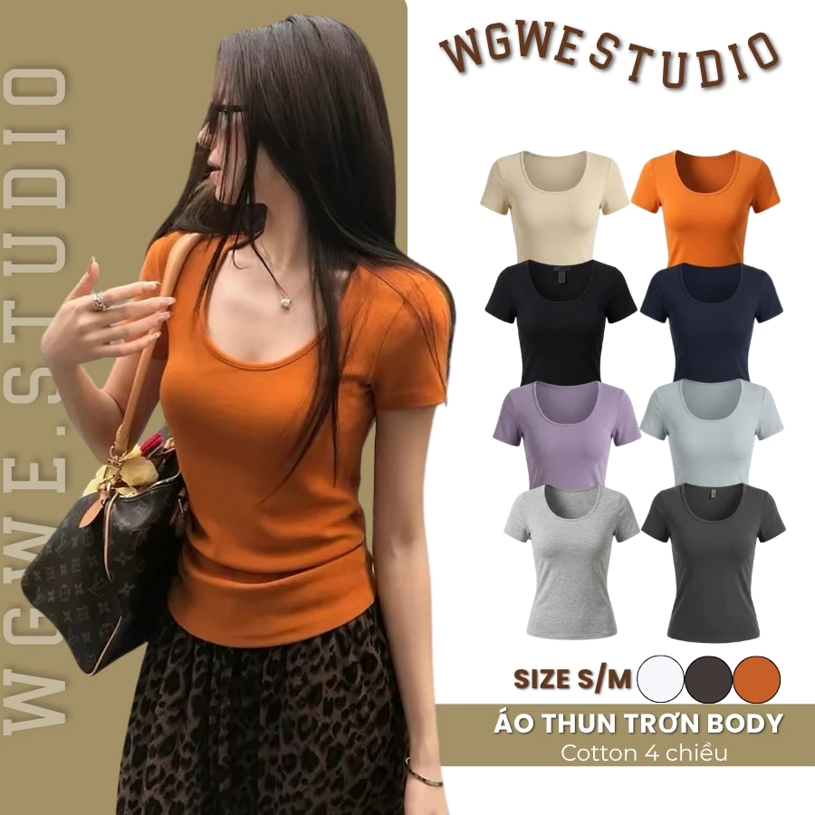 WGWE Studio Áo Thun Baby Tee Tay Ngắn Ôm Body - Áo Thun Nữ Trơn Basic Form Ôm Tôn Dáng 9654