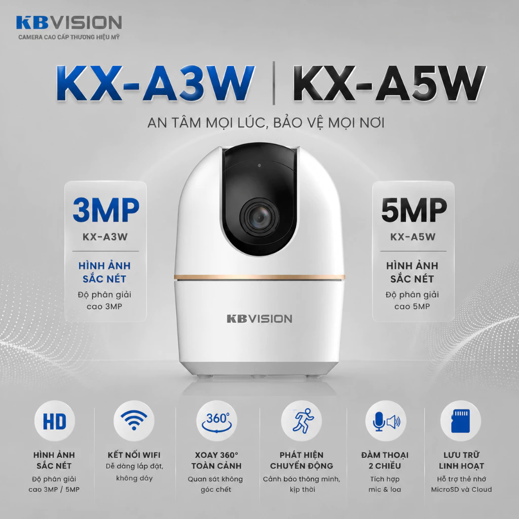 Camera Wifi Trong Nhà KBVISION KX-A3W 3MP/KX-A5W 5MP Kết Nối Wifi 6 Đàm Thoại AI Bảo Hành 2 Năm