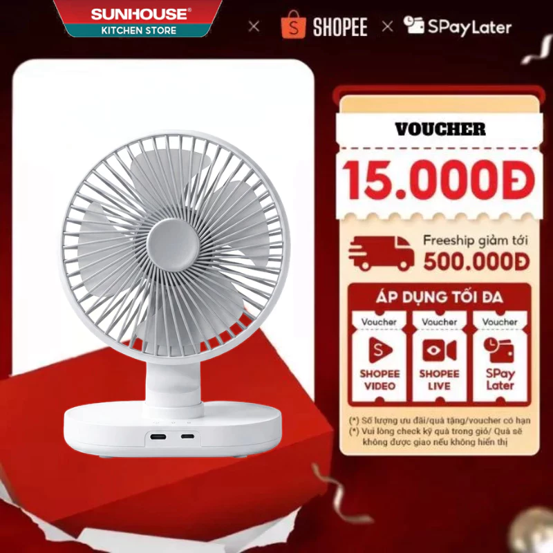 Quạt để bàn tích điện 4000mAh – làm mát êm, xoay 90°, 4 chế độ gió