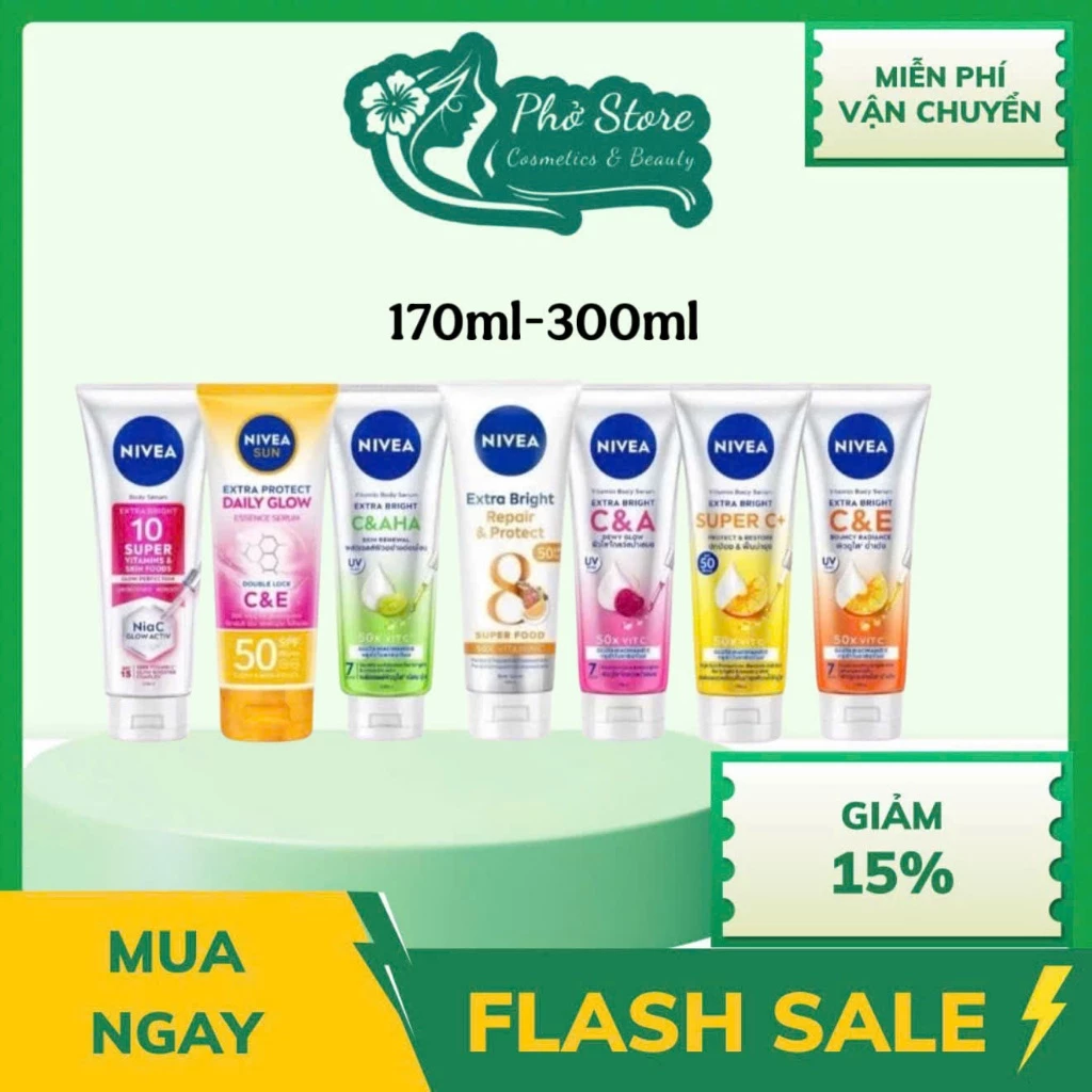 Serum Dưỡng Thể NIVEA 10 Super Vitamins & Skin Foods Sáng Da/Vitamin Extra Bright C&AHA Dưỡng Sáng