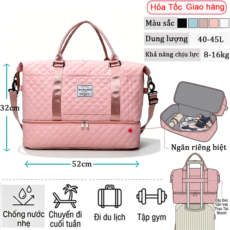Túi Du Lịch Xách Tay Dựng Quần Áo Chống Nước Cỡ Lớn,Túi Xách Đựng Đồ Đa Năng Có Quai Cài Vali và Ngăn Đựng Giày Du Lịch.