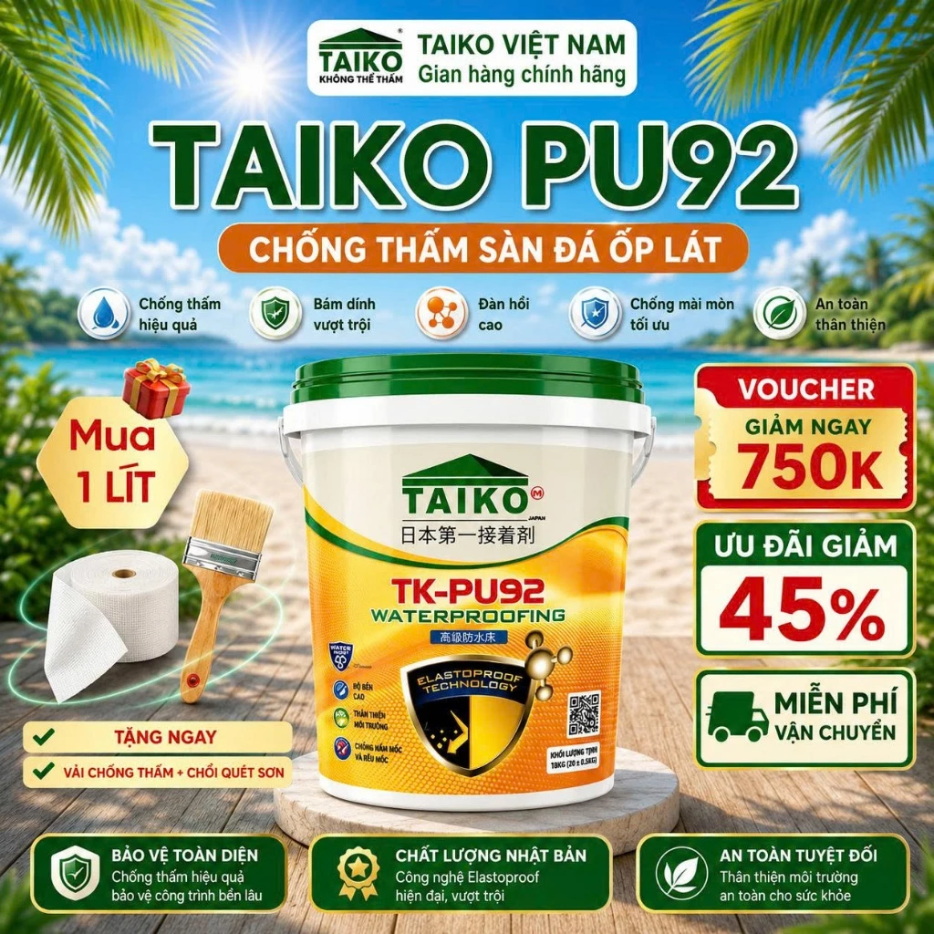 [1Lít - 5Lít] Sơn Chống Thấm PU TAIKOMI PU92 | Sàn Lộ Thiên Ốp Lát – Siêu Bám Dính, Chịu Mài Mòn, Nhanh Khô