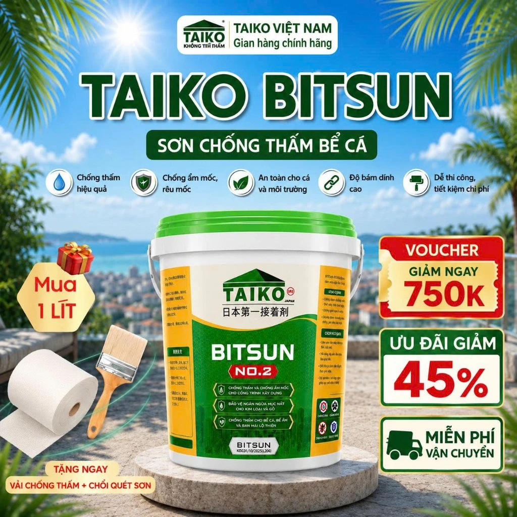 [500ml] Sơn Chống Thấm Hồ Cá Koi, Bể Cá, Móng Nhà TAIKO BITSUN Màu Đen