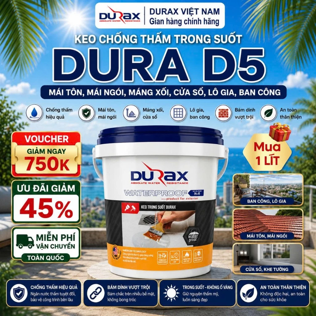 Sơn Chống Thấm Trong Suốt DURAX – Dùng Cho Sàn Mái, Tường, Cửa Sổ, Sàn, Ban Công, Máng Xối Gỗ Công Nghiệp