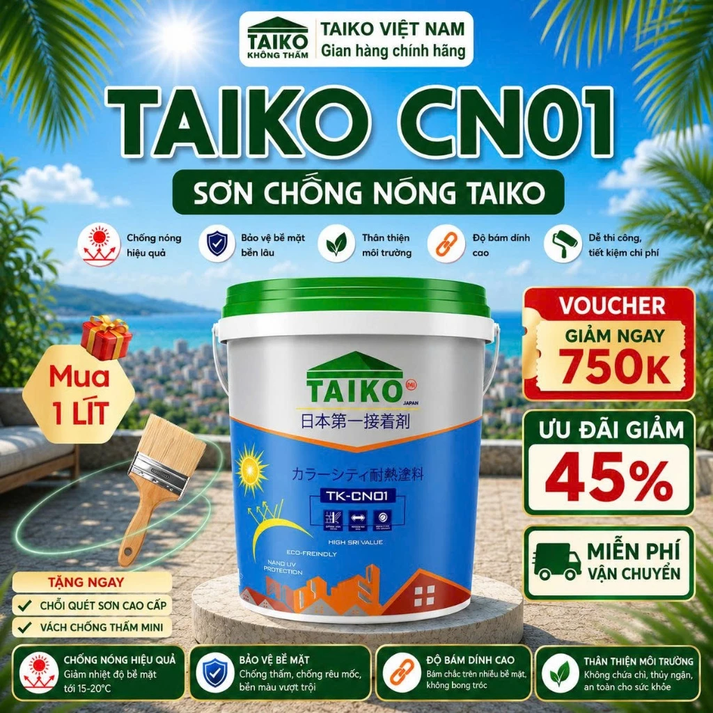 Sơn Chống Nóng Taiko CN01 / Chống Nóng Mái Tôn,Kim Loại, Tấm Lợp Fibro, Téc Nước,Tường,Bê Tông