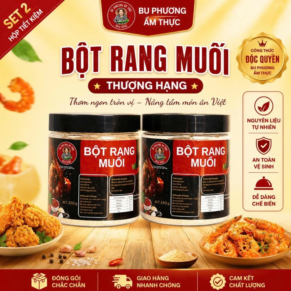 Combo 2 Hộp Bột Rang Muối 350G/1 Hộp - Thương Hiệu Bu Phương Ẩm Thực Gia Vị: Gà, Ếch, Tôm Rang Muối.