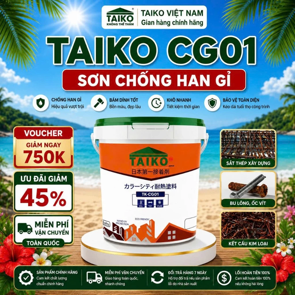 Sơn Chống Han Gỉ, Sơn Nước Phủ Bóng Đa Vật Liệu TAIKO|Chống Thấm | Không Mùi | Dùng Cho Kim Loại – Tường – Gỗ –