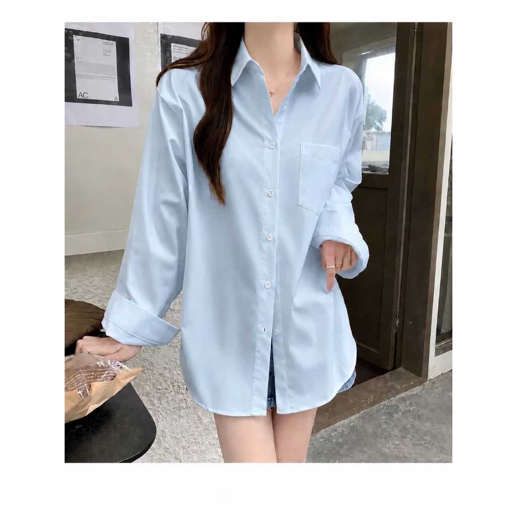 Áo sơ mi nữ The Simple bigsize tay dài có túi phong cách basic lịch sự dễ phối cho các nàng chuppy SM20