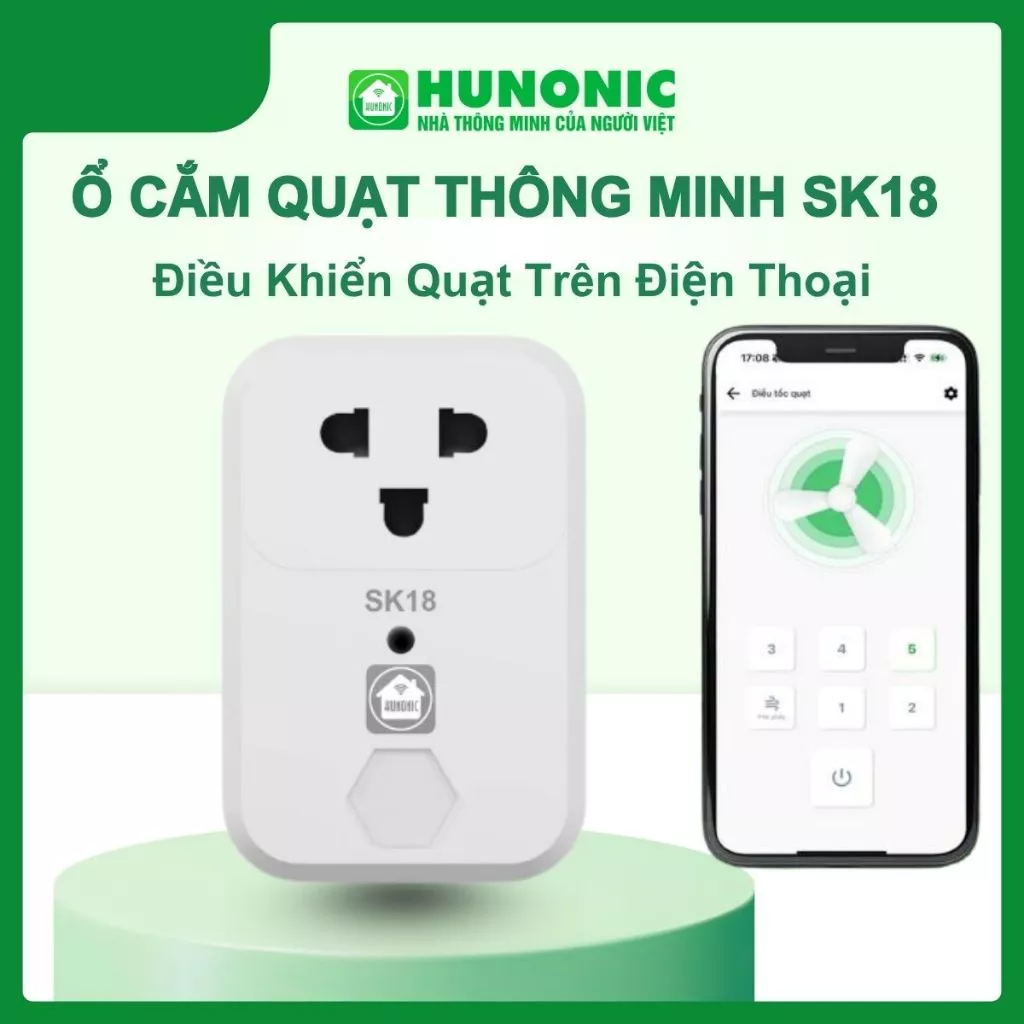 Ổ Cắm Quạt Thông Minh SK18 Hunonic Kèm Remote Bật Tắt Hẹn Giờ Từ Xa Qua Điện Thoại